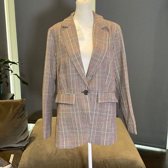 Women’s Oversized Casual Notched Lapel Jacket One Button Plaid Size M NWT - Picture 1 of 10